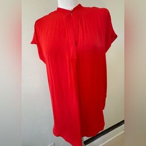 Rachel Roy Red Blouse | Minimalist Mandarin Collar Top | Size S
